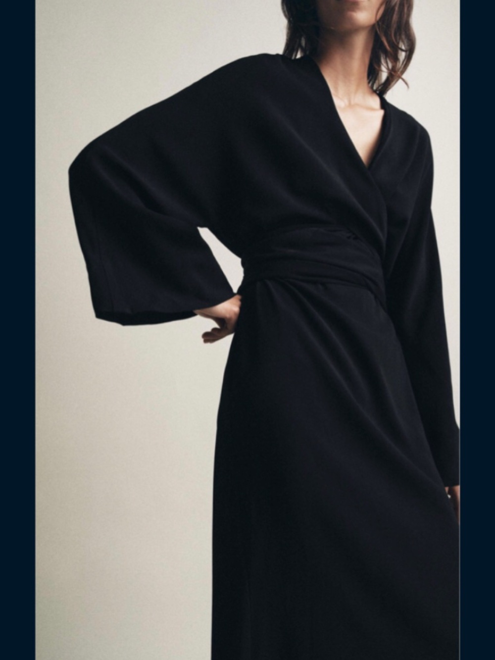 Zara Ribbon Midi Dress Deep V-Neck A-Line Long Sleeve - Picture 7 of 14